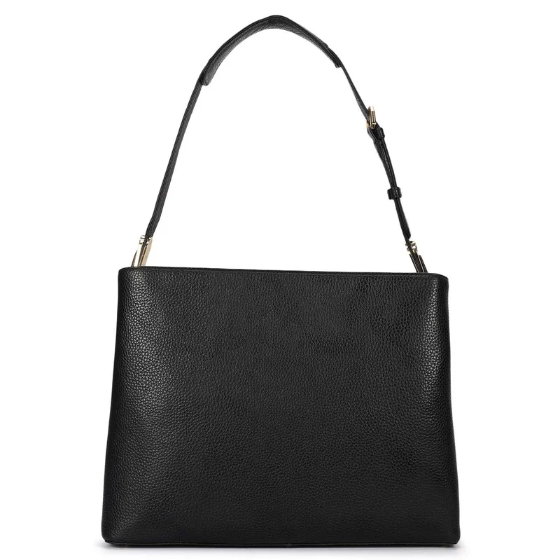 Da Milano Black Medium Wax Leather Shoulder Bag - Black for Women | Best Price UAE